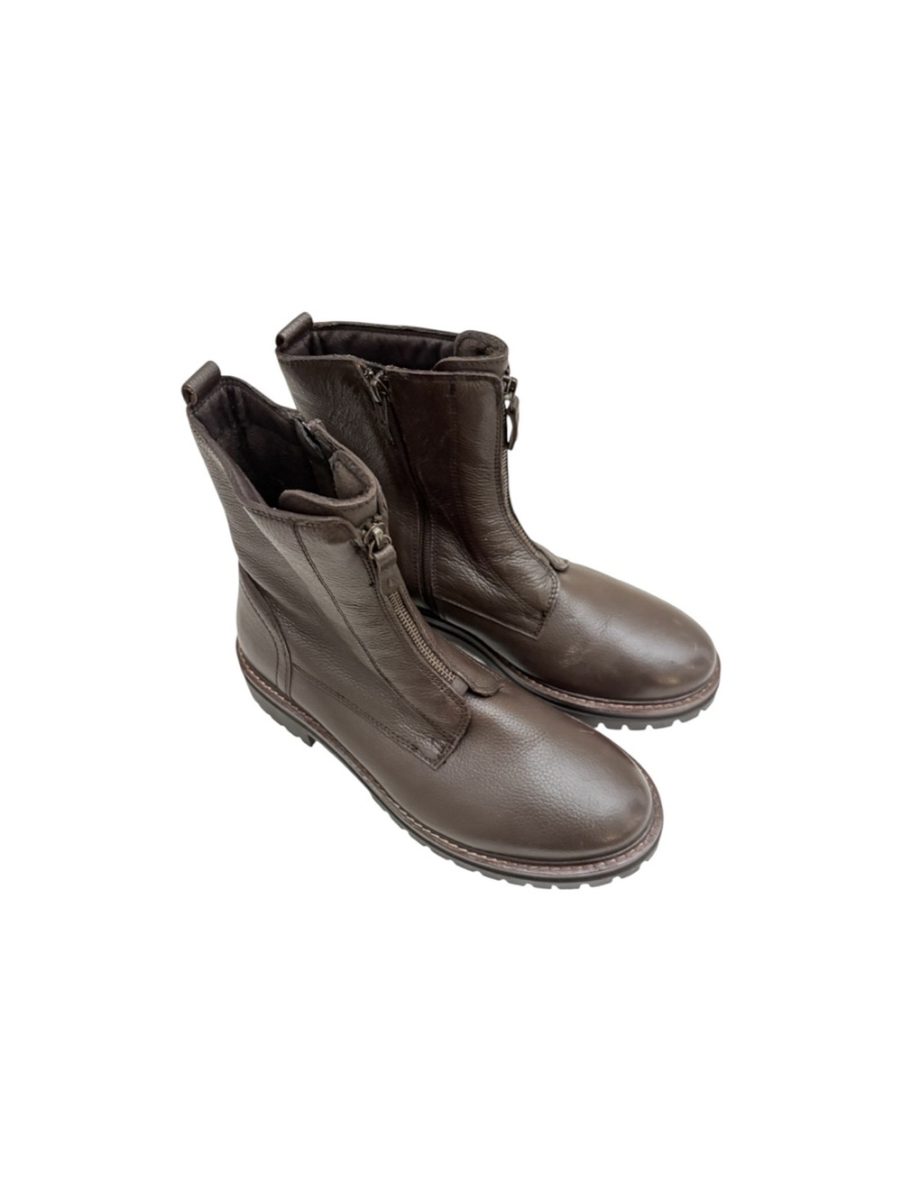 Alberto Torresi Brown Women Leather Moto Ankle Boots Side Zip Closure 41, 9.5/10